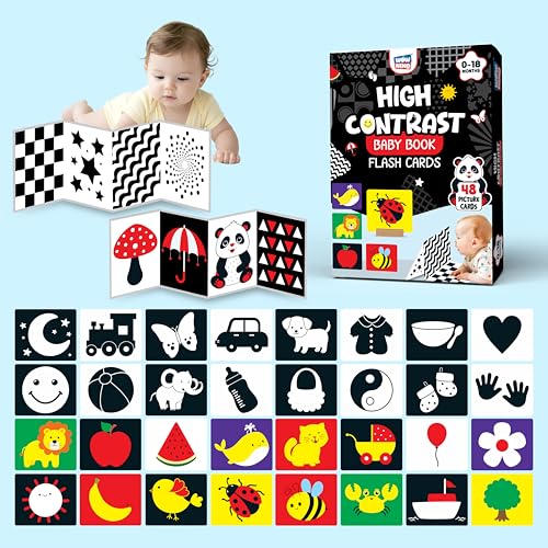 Image of High Contrast Flash Cards Busy Book for Babies & Newborns | 2 Carousel Books, 32 Objects Cards, 2 Stands | Visual & Sensory Stimulation, Tummy Time Toy | Gift for 0-18 Months