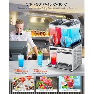 Uargd Commercial Frozen Drink Machine, 15Lx2 Dual Tank Slush Maker, 120 Cups Stainless Steel Smoothie and Frozen Beverage Dispenser for Home Gatherings, Restaurants, Cafes, and Bars