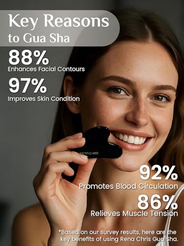Rena Chris Obsidian Gua Sha Stein, Guasha Stein für Kieferlinien-Straffung und Reduzierung von Gesichtsschwellungen, Hautpflege-Geschenk – Schwarz 4