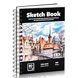 WSICSE A5 Hardcover Sketchbook, 60 Sheets Spiral Sketch Book, 160gsm Thick Paper Sketch Pad, Art Book Drawing Pad for Sketching, Drawing, Artist, Gift