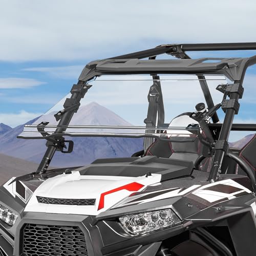 KEMIMOTO Flip Up Windshield 4-IN-1 Folding Window Compatible with 2014-2018 RZR XP 1000 / XP Turbo / RZR 900 / S900 / S1000 Clear Hard-Coated PC Open Close Vented Front Full Windshield