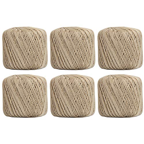 Image of ThreadArt 100% Cotton Crochet Thread Size 3, 6 Ball Pack, Tan 16 | Soft pure cotton crochet thread for lace, doilies, amigurumi and crafts. Smooth finish with crisp stitch definition.