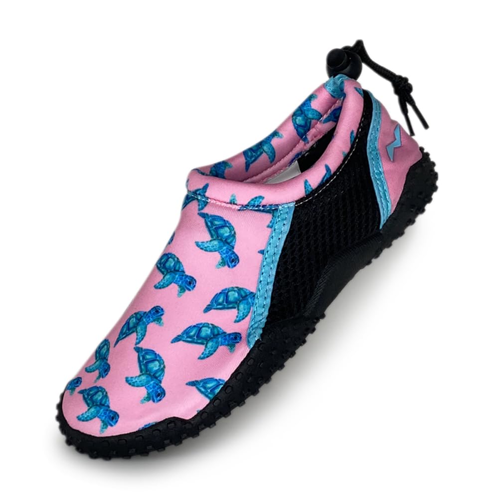 NORTY - Womens Water Shoes Slip on Aqua Sock Turtle Print, Pink, Turquoise 42381-5B(M) US