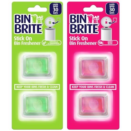 4 x Stick ON Bin Freshener Smelling FRESH Dustbins Swing Pedal Air Fragrance Berry Blast | Citronella & Lemongrass | UK FREE P&P