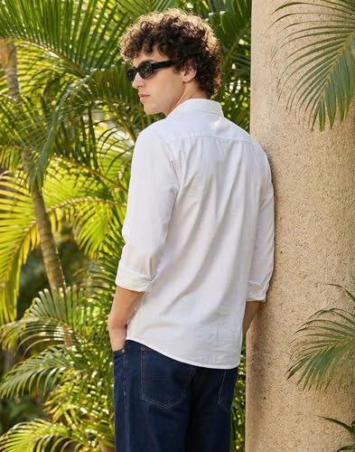 Image of IndoPrimo Men's Cotton Shirt with Stylish Flap Pockets Full Sleeves Spread Collared Neck Solid Pattern Western Style Classic Fit and Standard Length