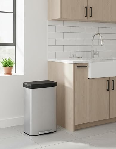 Garvee Cubo de basura de acero inoxidable de 21 galones con tapa, cubo de basura grande para cocina, cubo de basura de metal inoxidable con borde de