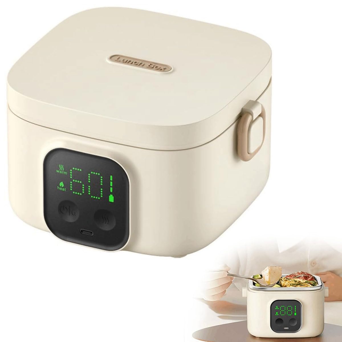 Boîte à déjeuner électrique sans fil 14000mAh, chauffe-plats portable 800ml en acier inoxydable