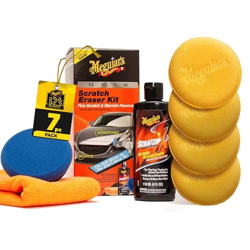 Meguiar’s Quik Scratch Eraser Kit, Car Scratch Remover for Fixing Surface Blemishes, Includes ScratchX, Drill-Mounted Pad, and Microfiber Towel, Great Car Gifts for Men and Women