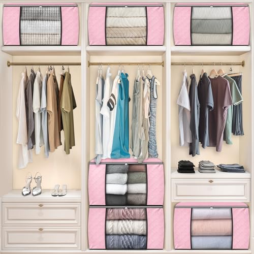 Image of Fab totes 24 Gallons Clothes Storage, Foldable Thick Fabric Blanket Storage Bags, Containers for Organizing Bedroom, Closet, Clothing, Comforter, Organization with Handle (10 Pack,Pink)