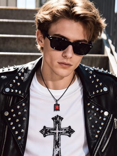 Bandmax Gothic Stone Pendant Necklaces for Men Women Stainless Steel Dragon Claw Ruby/Blue Topaz/Emerald/Black Onyx Gemstone Pendant Goth Punk Designer Necklace Halloween Jewelry - Image 5