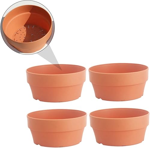 Miniatura 4 de Sosoport 4 macetas redondas de jardín al aire libre, macetas bonsái, decoración de vegetación, macetas de arcilla de terracota, maceta de inicio