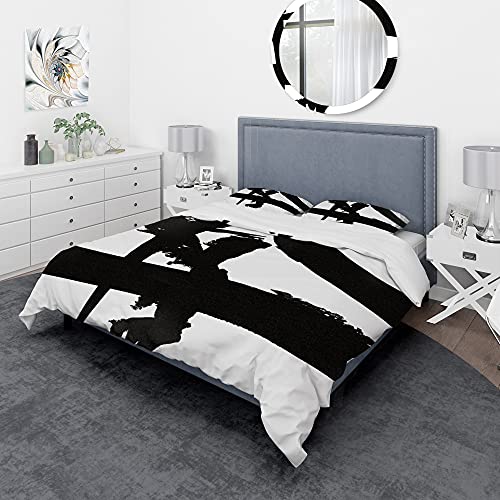Designq Black & White Crossing Paths I Mid-Century Modern Duvet Cover Set, Black Duvet Cover Set King, Abstract Bedding Set Of 3 Pieces, All Season Mid-Century Modern Bedding Sets King #TOP8