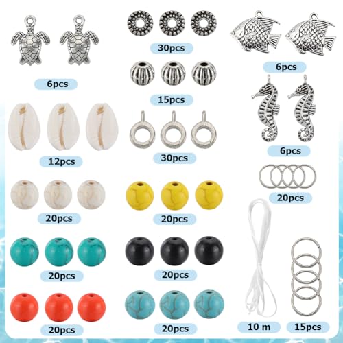 SUNNYCLUE 1 Box 6 Sets Summer Ocean Bracelet Making Kit Lucky Turquoise Beads Sea Animal Ocean Bead Turquoise Bracelets Bulk Hawaii Shell Beads for jewellery Making Kits Beginners Adult DIY Supplies - Image 2