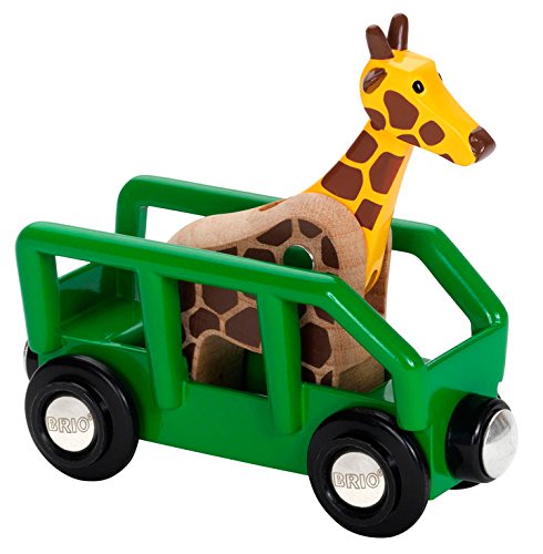 BRIO- Giraffe and Wagon Juego Primera Edad, Color Negro, Verde, Madera, Amarillo (33724)