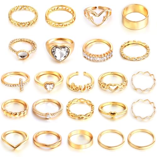 CHICUTIE Gold Knuckle Rings Set For Women Stackable Joint Finger Midi Rings Dainty Cubic Crystal Zirconia Hollow Twist Cute Pack Jewelry Gift