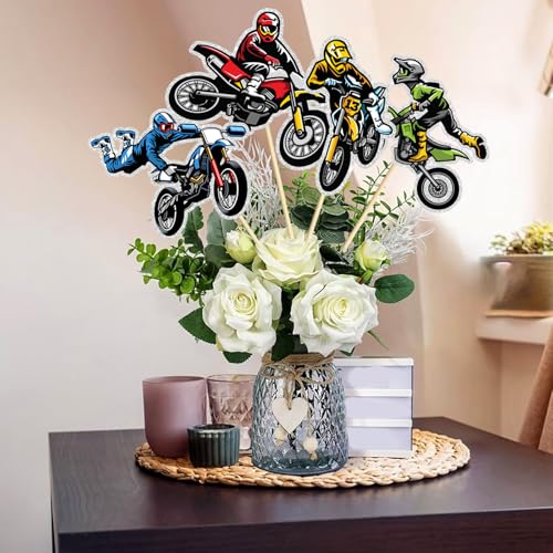 Image of Set of 16,Motorcycle Theme Centerpiece Sticks,Birthday Table Toppers,Extreme Dirt Motorcycle Party Decorations, Happy Birthday Cake Picks for Motorcycle Lover