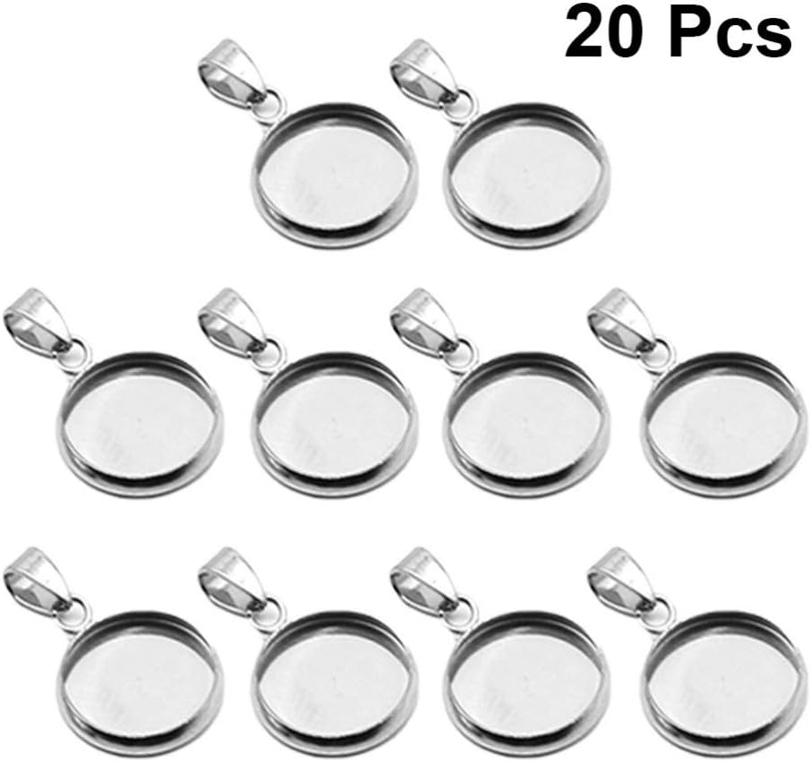 EXCEART 20pcs Trays Pendants Stainless Steel Round Cabochons Settings Bezels Base Blanks Charms Kit for Photo Necklace Bracelet Jewelry Making (Silver 14mm) - Image 2
