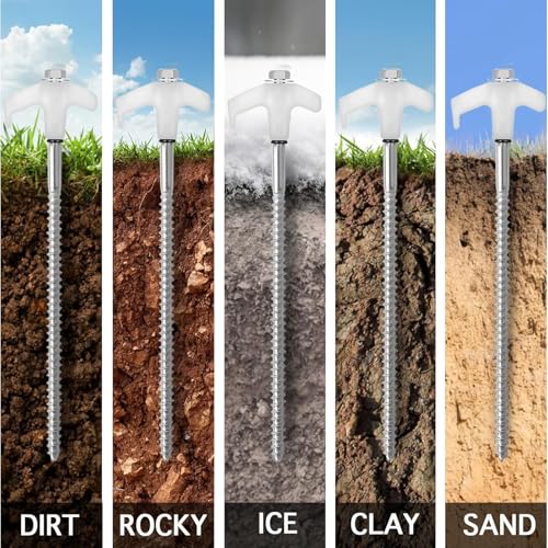 12 Pack Estacas para Tienda de Campaña de 8" Heavy Duty, Estacas de Metal para Camping, Anclajes de Tierra con Rosca, Estacas para Toldos, Jardinería, Inflables de Jardín, con Inserto Hexagonal y Bolsa de Almacenamiento (Luminosas) miniatura 7
