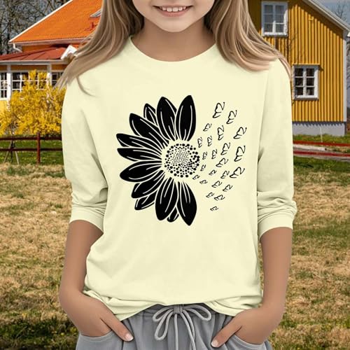 Girls 3/4 Sleeve Tops Crew Neck Summer Patterned T Shirts Soft Three Quarter Sleeve Blouses Kids Trendy Clothes4