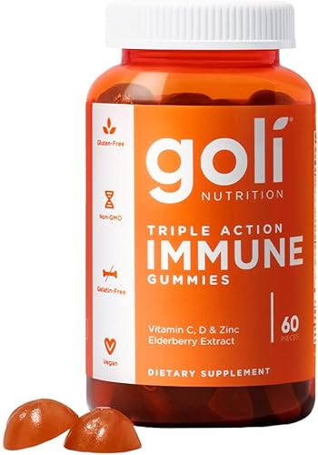 Goli Vitamina de gomita inmune, 60 unidades, saúco, vitamina C, D y zinc, vegano, sin OMG, sin gluten y sin gelatina