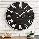 Glitzhome Oversized Rustic Farmhouse Wooden and Galvanized Decorative Large Wall Clock for Home Decor, 27.56', Black