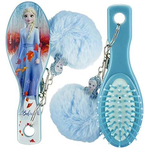 SRV Hub - Kids Girls Detangler Hair Brush Set, Cushion Comb Travel Brush Gift Set 3+ years - Frozen 2 w/d Pompom Cover