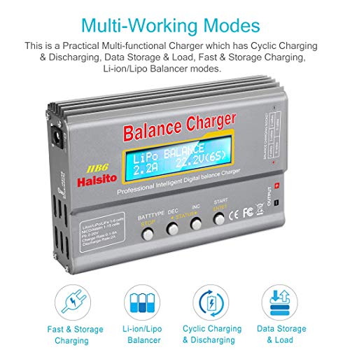 Haisito Caricabatterie Bilancia a Batteria Lipo 80W 6A Scaricatore per LiPo/Li-Ion/Life Batteria (1-6S), NiMH/NiCd (1-15 S), Rc Caricabatteria per Batteria Hobby con Alimentatore CA