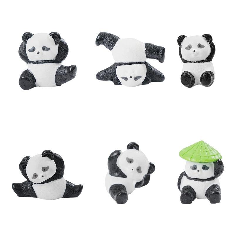 Image of Miniature Set for Home Decor, Deepawali Gift, Living Room, Figurines, Cake Decoration Items - Resin Car Dashboard Items (Multicolor) ((Panda Miniature Set of 6))