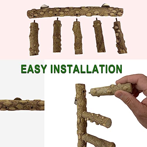 Image of SIMENA Bird Ladder Perch, Natural Wood Parrot Stand, Hamster Climbing Toy, Bird Cage Ladder for Small and Medium Birds, Parakeet, Cockatiel, Conures, Lovebirds, Budgie