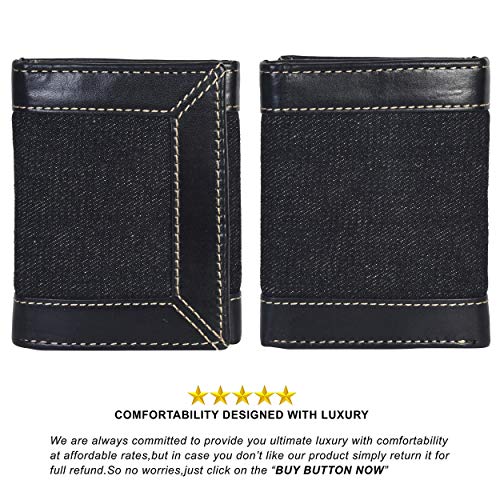 Denim Men's Trifold Designer Wallet - Sleek and Slim Includes ID Window and Credit Card Holder by Leatherboss2