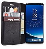 WIIUKA Echt Ledertasche -TRAVEL Away- für Samsung Galaxy S9 mit Vier Kartenfächern, extra Dünn, Tasche Schwarz, Leder Hülle kompatibel mit Samsung Galaxy S9