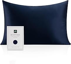 Natural Silk Pillowcase, Hypoallergenic, 22Momme, 100% Silk, 600 Yarns, with Concealed Zipper (Blue, 50 x 80 cm)