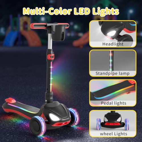 Image of SIMATE Electric Scooter for Kids Ages 3+, 3 Wheel Balance Scooter, 3 Adjustable Heights, Foldable & LED Display & Thumb Throttle, Long Battery Life, Full Body Lights Up, Gift for Kids Boys Girls