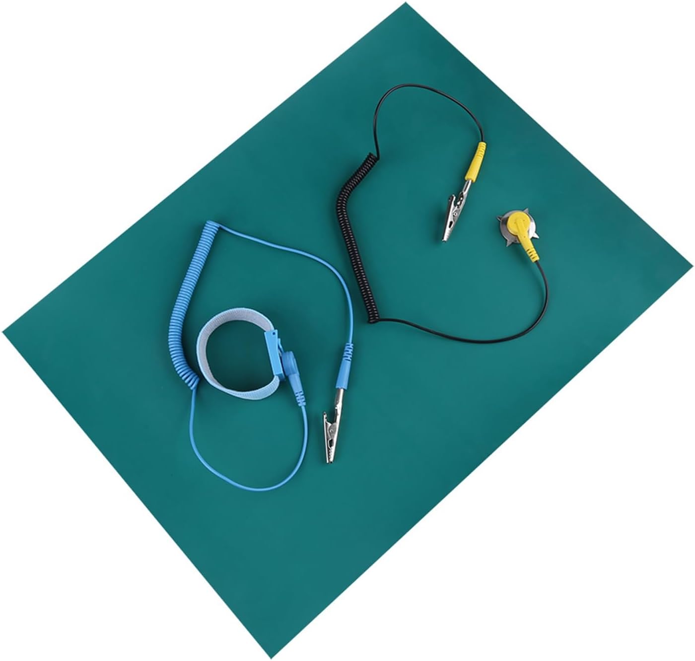 Walfront Anti-Static Service Kit, Electrostatic Discharge Anti Static Wrist Straps + Grounding Wire + Silicone Antistatic Mat Set for Phone Repair