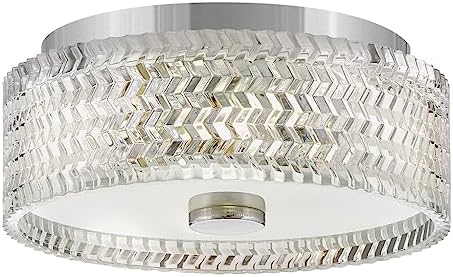 Hinkley Ellie 5041CM Small Flush Mount Ceiling Light, Rich Chevron Cut Glass Shade, Etched Lens, Chrome