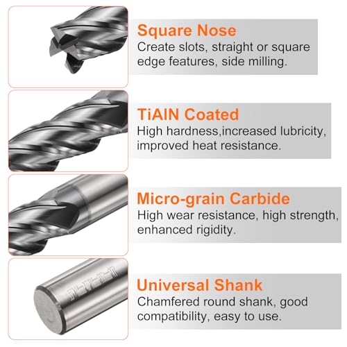 Image of HARFINGTON Carbide Square Nose End Mill Bit 16mm Cut Dia 4 Flutes TiAlN Coated Milling Cutter for Hardened Steel Metal (16mm Shank 40mm Cut Length 100mm Long 45 Degree HRC53-55)