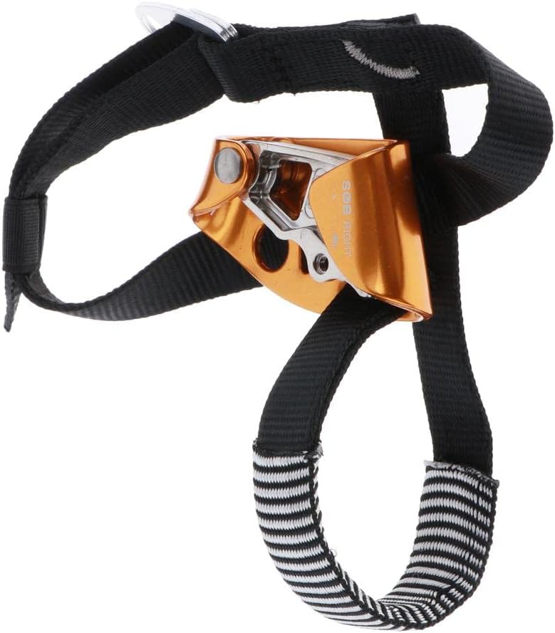 Heavy Duty Rock Climbing Foot Ascender for 8-13mm Rope - Ergonomic Design for Mountaineering, Tree Arborist, and Rappelling - Alloy Material - Weight and Portable - Right Orange