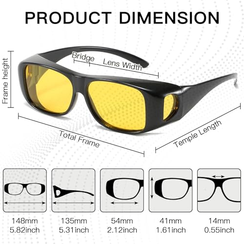 SIPHEW Night Vision Driving Glasses Fit Over Glasses for Men Women Wrap Around Anti Glare Polarized Yellow Glasses4