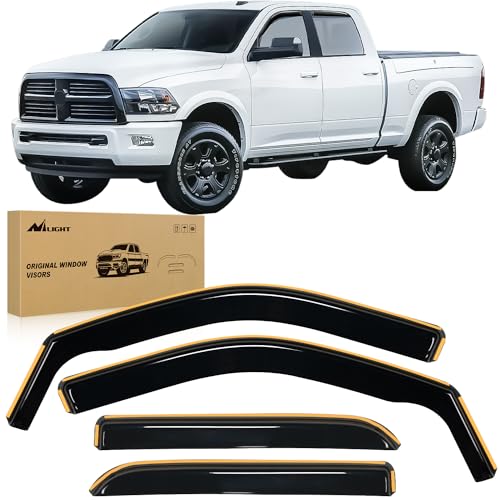 Image of Nilight in-Channel Window Visors for Ram 1500 Crew Cab 2009-2018, 4PCS | Fits Ram 1500 Classic Body 2019-2023, Smoke Window Deflectors for Fresh Air in Rain and Reduced Wind Noise on Highway Drives