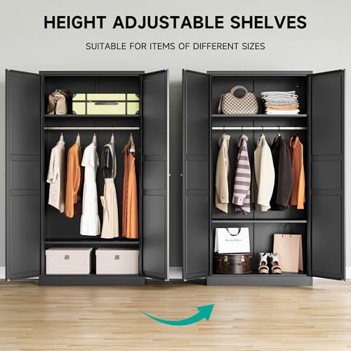 Metal-Wardrobe-CabinetArmoire-Wardrobe-Closet-with-doorsBlack-Metal-Clothing-Storage-Cabinet-with-Adjustable-Shelves-and-Hanging-Rod72-Wardrobe-Storage-Cabinet-for-HomeBedroom-ArmoiresLaundry Metal Wardrobe CabinetArmoire Wardrobe Closet with doorsBlack Metal Clothing Storage Cabinet with Adjustable Shelves and Hanging Rod72 Wardrobe Storage Cabinet for HomeBedroom ArmoiresLaundry