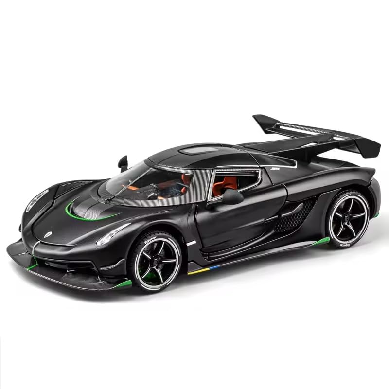 Image of Alokik Enterprise 1:24 Koenigsegg Jesko Sport Diecast Model Metal Pull-Back Car with Sound & Light and 2 Opening Doors Kids' Best Toy Vehicle Gift【Black】
