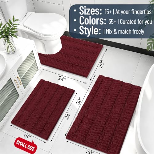 Image of Smiry Thick Chenille Bathroom Runner Rugs 44x24, Absorbent Striped Bath Mat, Machine Washable, Rubber Backing, Long Bath Rugs for Bathroom, Tub & Shower, Home Decor Accessories, Andorra Red-Brown