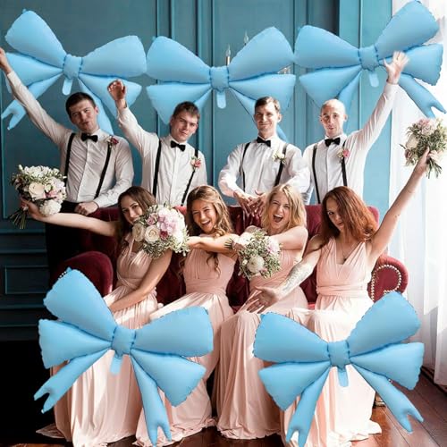 Image of 4 Pcs Large Bow Balloons, Blue Bow Balloon Coquette Balloons for Blue Bow Party Decorations Coquette Birthday Decorations