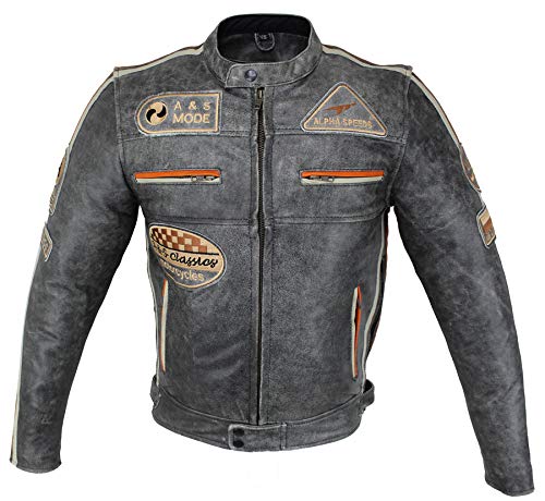 EURO STARS Motorrad & Freizeit Highway Cracker Rind Lederjacke Grau, Biker Leather Jacket grey (M, Grau)