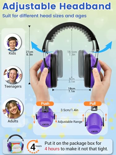 Image of Dr.meter Ear Muffs for Noise Reduction: EM100 SNR27.4 Kids Ear Protection with Adjustable Headband - Kids Noise Cancelling Headphones for Monster Truck, Concerts, Fireworks and Air Shows - Purple