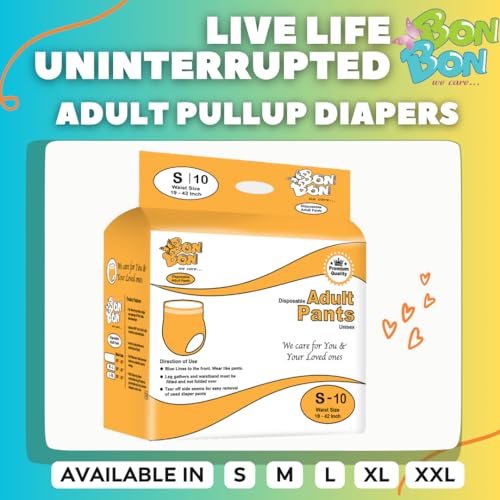 Image of Bonbon Premium Adult Diaper Pant Style Small (PACK OF 8) - 80 Count - S - Ultra Leak-Guard with Absorption and Distribution Layer (ADL) and Multi-strand leg - Waist Size 19-42 Inch, 48-106 cm