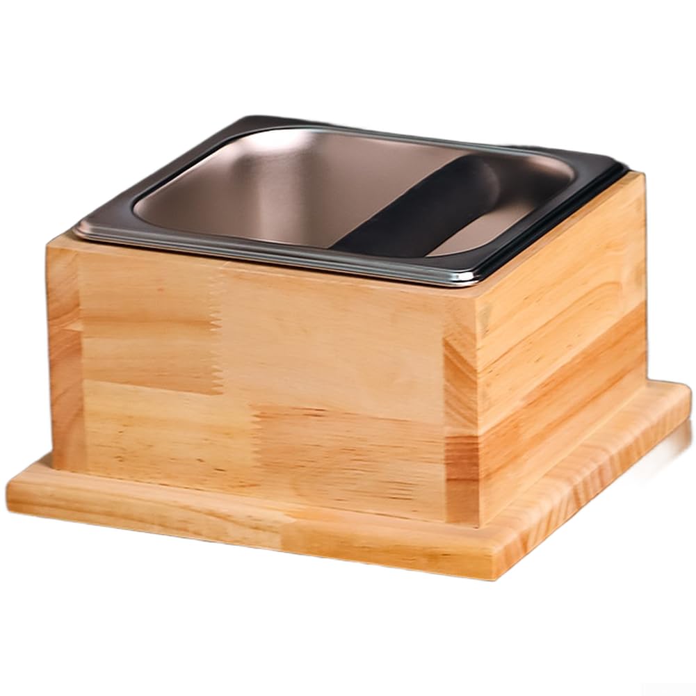 Contenitore per caffè espresso Knock Box, in acciaio inox e legno, alternativa silenziosa al tappetino per bar e caffè, struttura robusta (B)