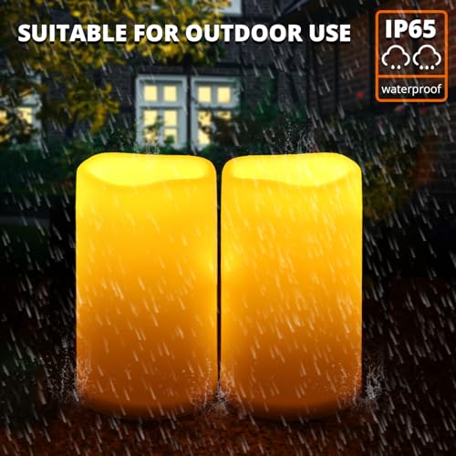 Image of NURADA 6 inch x 4 inch Large Outdoor Flameless Candles - Waterproof LED Pillar Flickering Candle Battery Operated with Timer Remote Control for Patio Porch Lanterns Decor - Long Lasting Set of 2