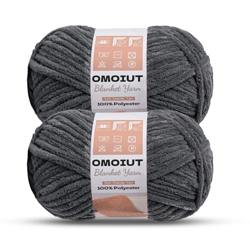 Image of OMoiout Chunky Chenille Yarn for Crocheting, 2 Pack Soft Baby Blanket Yarn, #7 Super Bulky, Chunky Knit Blanket Crochet Yarn, 14 oz /218.7 yds Fluffy Velvet Amigurumi Yarn(2 Dark Gray)