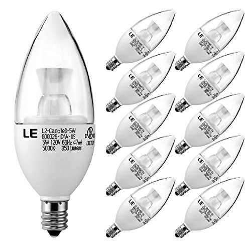 LE Dimmable Candelabra LED Light Bulbs, 40W Incandescent Bulbs Equivalent, E12 5000K Daylight White, 5W LED Torpedo, 350lm, 120 Flood Beam, LED Candle Bulbs, 10 Pack